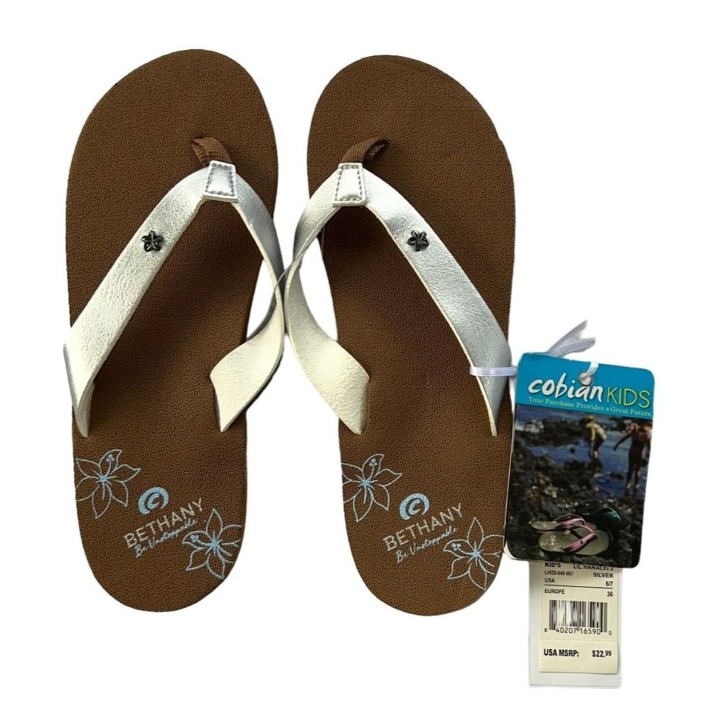 Cobian Kids  Lil Hanalei  2  Girls Flip Flops- Silver-Size 6